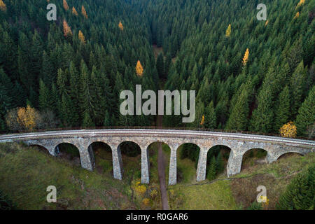 Chmarossky viaduct goes through pine forest near village Telgart, Slovakia Stock Photo