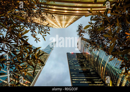 Hong Kong, China - January 29, 2016: Hong Kong night skyline cityscape. Bank of China Tower, Citybank and ICBC Towers and Cheung Kong Centre Stock Photo