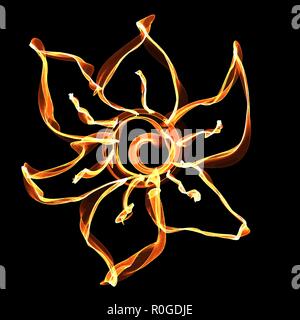 Hand painted stylized fire flower on black background Stock Vector