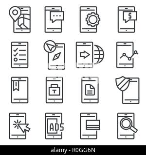 Vector gray line Mobile apps icons set on white background Stock Vector