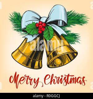 Christmas bells Calligraphy lettering text symbol of Christianity hand drawn vector illustration sketch Stock Vector