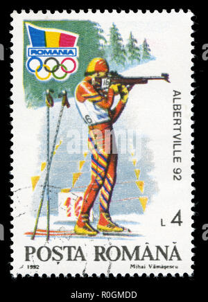 Postage stamp from Romania in the Winter Olympics 1992, Albertville series issued in 1992 Stock Photo