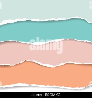 Set realistic illustrations torn strips of colored paper with shadow and space for text, suitable for infographics - vector Stock Vector