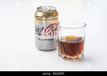 Whiskey and diet coke. Cola with glass of whiskey. Stock Photo