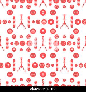 Seamless pattern with zipper, buttons, threads. Sewing and needlework background. Template for design, fabric, print. Stock Vector