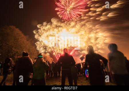 fireworks display in rain and wind - UK Stock Photo