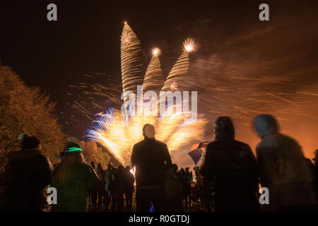 fireworks display in rain and wind - UK Stock Photo