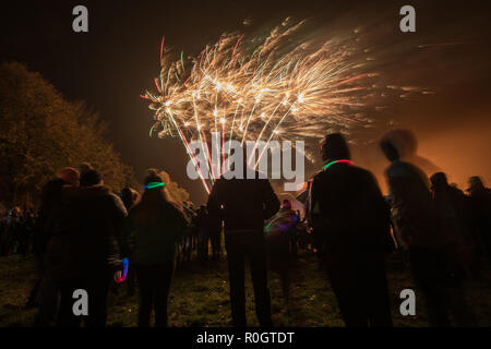 fireworks display in rain and wind - UK Stock Photo