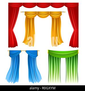 Set of Realistic Colorful curtains Isolated on white Background. Vector illustration. Stock Vector