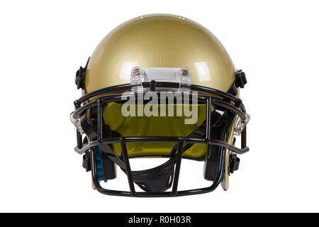 Front view of Vegas Gold American football helmet isolated on white with clipping path Stock Photo