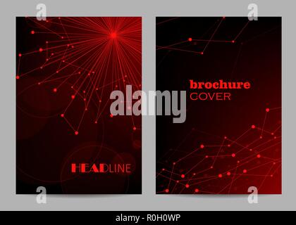 Brochure template layout design. Abstract geometric background with connected lines and dots Stock Vector