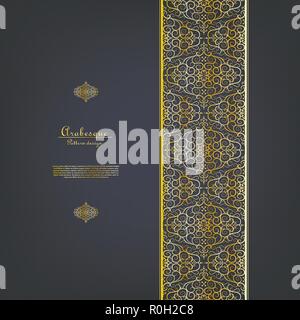 Arabesque blue element classic gold background border vector design Stock Vector