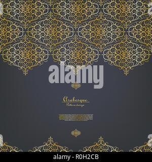 Arabesque blue element elegant classic gold background vector design Stock Vector