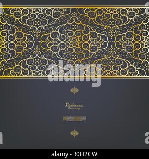 Arabesque blue gold background border vector design Stock Vector