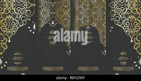 Arabesque abstract islamic element classy black and gold background card template vector set design Stock Vector