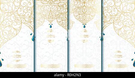 Arabesque abstract islamic element classy white and gold background card template vector set design Stock Vector