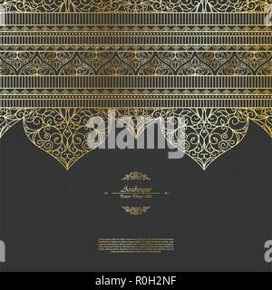 Pattern arabesque islamic element classy black and gold background vector design Stock Vector