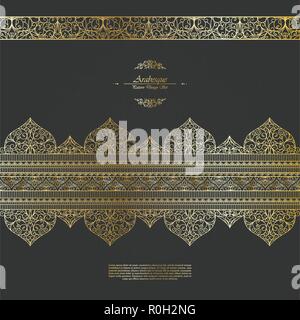 Pattern arabesque islamic element elegant black and gold background vector design Stock Vector