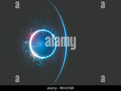 Technological encryption circuit eclipse system concept background vector design Stock Vector