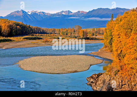 View of Skeena river and mountains along Highway 16 near Kitseguecla BC ...