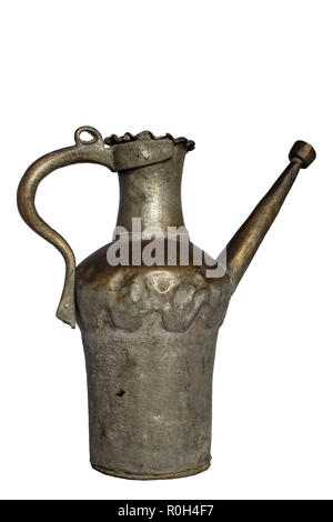 Antique copper jug , isolated on white background,  side view Stock Photo