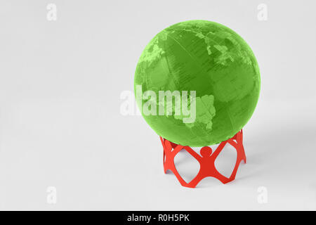 Paper people in a circle holding green earth globe - Ecology concept Stock Photo