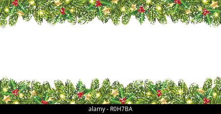 Christmas banner with garland of Christmas trees on a white background Stock Vector