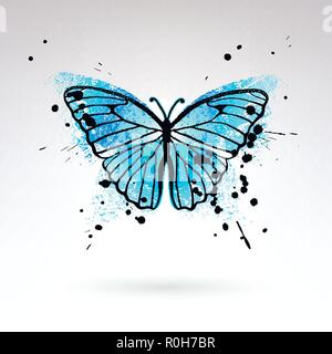 decorative bright blue butterfly on a light background Stock Vector
