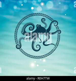 octopus icon on the sea background Stock Vector