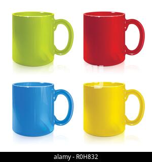 set of green, red, blue, yellow cups on white background Stock Vector
