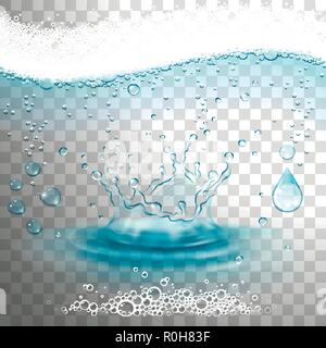set of water, drops, foam, splash, bubbles on a transparent background Stock Vector