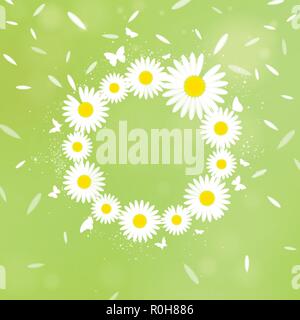 wreath of white chamomiles on a green background Stock Vector