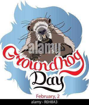 Happy Groundhog Day greeting card with hand drawn lettering Stock Vector