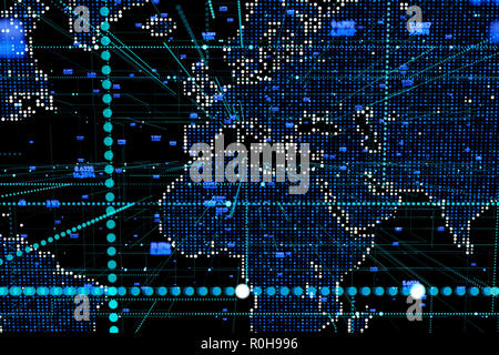 World map of blue round dots Stock Photo - Alamy