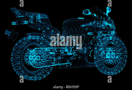 High speed concept. Sport motorbike in the form dots on dark space, consisting of points. Stock Photo