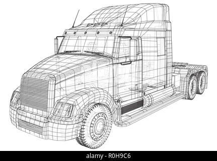 Commercial Delivery Cargo Truck vector for brand identity and advertising isolated. Created illustration of 3d. Wire-frame Stock Vector
