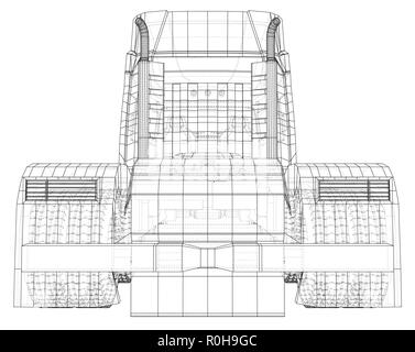Commercial cargo delivery truck. Isolated. Created illustration of 3d. Wire-frame Stock Vector