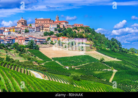 View of La Morra in the Province of Cuneo, Piedmont, Italy. Stock Photo