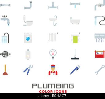 Plumbing and sanitary facilities vector color icon collection Stock Vector