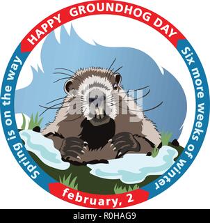Happy Groundhog Day Vector Design with Cute Marmot Character - Advertising Poster or Flyer Template Stock Vector