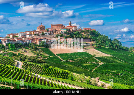 View of La Morra in the Province of Cuneo, Piedmont, Italy. Stock Photo