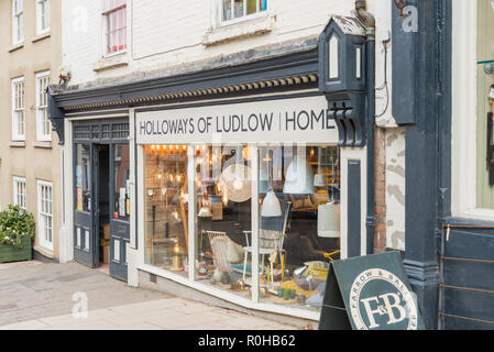 Famous Holloways of Ludlow period house and homewards shop in Ludlow, Shropshire Stock Photo