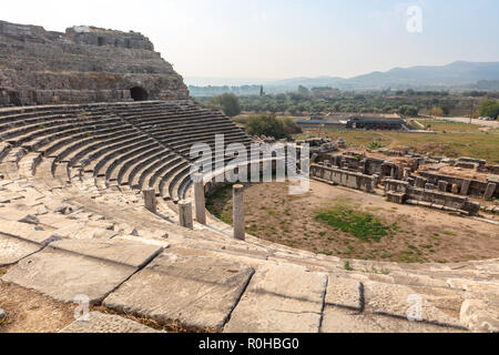 Ruins of the ancient Theatre at Miletus in the Aydin Province of Turkey. Stock Photo