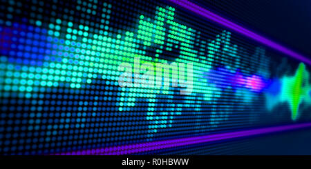 Abstract background with audio spectrum waves on LED display 3D view Stock Photo