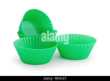 Silicone molds for muffins isolated on white background Stock Photo