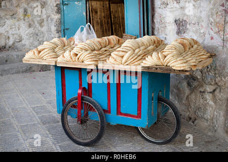 Palestine. Nablus. Fresh bread about to be sold on a cart Stock Photo