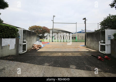 A view of Tokyo Metropolitan Gymnasium under renovation on November 5, 2018, Tokyo, Japan. The Tokyo Metropolitan Gymnasium which will be one of the venues for Tokyo 2020 Olympic and Paralympic Games is under renovation until January 31st 2020. (Photo by Rodrigo Reyes Marin/AFLO) Stock Photo