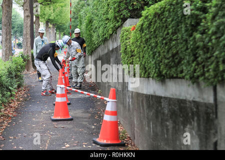 A view of Tokyo Metropolitan Gymnasium under renovation on November 5, 2018, Tokyo, Japan. The Tokyo Metropolitan Gymnasium which will be one of the venues for Tokyo 2020 Olympic and Paralympic Games is under renovation until January 31st 2020. (Photo by Rodrigo Reyes Marin/AFLO) Stock Photo