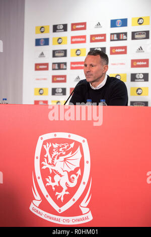 Hensol, Cardiff, Wales, UK. 5th Nov 2018. Ryan Giggs, Wales Press Conference, Hensol Castle, 5/11/18: Wales manager Ryan Giggs announces his squad for the upcoming Nations League game against Denmark and the friendly away to Albania. Credit: Andrew Dowling/Influential Photography/Alamy Live News Stock Photo