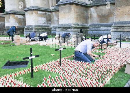 London,UK. 5th Nov2018. British Legion volunteers prepare the Field of Remembrance at Westminster Abbey by planting thousands  of remembrance crosses to commemorate the fallen British and Commonwealth servicemen  of past conflicts. The field of Remembrance will be officially opened by HRH Prince Harry. Credit: amer ghazzal/Alamy Live News Stock Photo